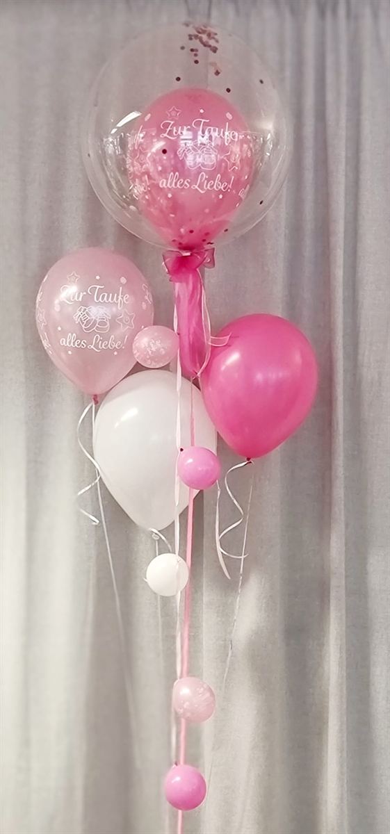 Deco Bubble Ballon Bouquet zur Taufe in Rosé